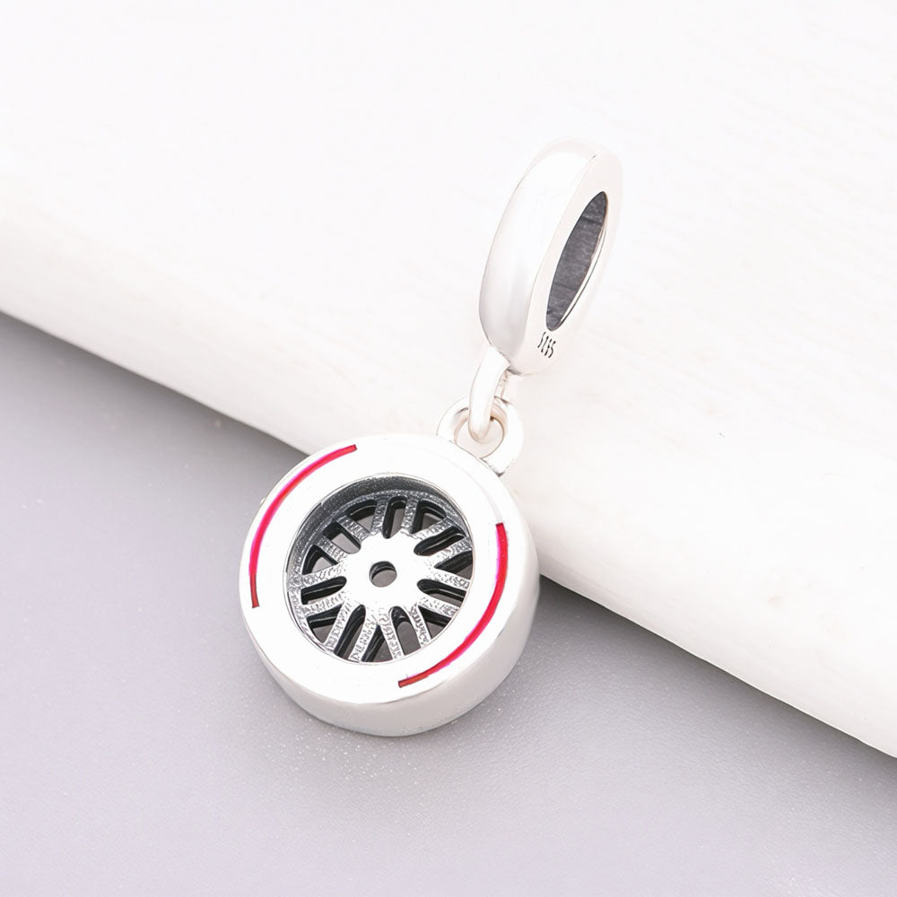 "Core Velocity" - 925 Silver Racing Tire Mechanical Dangle Charm