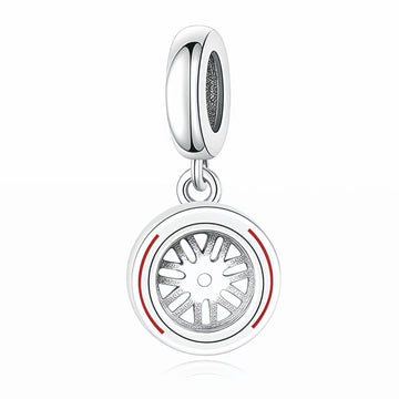 "Core Velocity" - 925 Silver Racing Tire Mechanical Dangle Charm