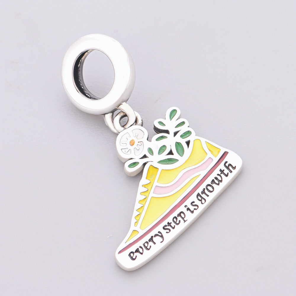 "Vibrant Strides" - 925 Silver "Every Step is Growth" Sneaker Dangle Charm