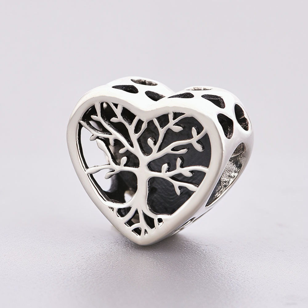 "Eternal Roots" - 925 Silver Family Tree Heart Bead Charm