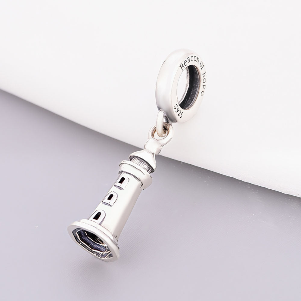 "Luminous Beacon" - 925 Silver "Beacon of Hope" Lighthouse Dangle Charm