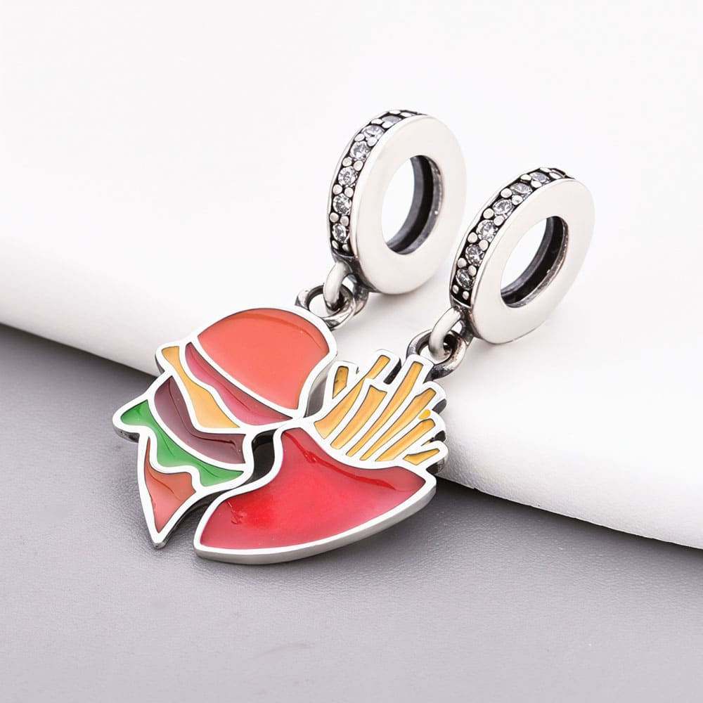"Perfect Pairing" - 925 Silver Burger & Fries "Best Friends" Dangle Set