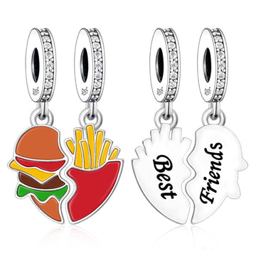 "Perfect Pairing" - 925 Silver Burger & Fries "Best Friends" Dangle Set