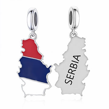 "Balkan Spirit" Serbia Map Dangle Charm - Enamel & 925 Sterling Silver
