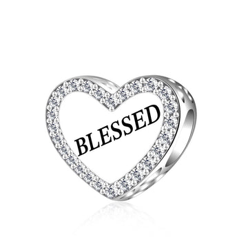 "Divine Gratitude" - 925 Silver Sparkling Heart "BLESSED" Charm