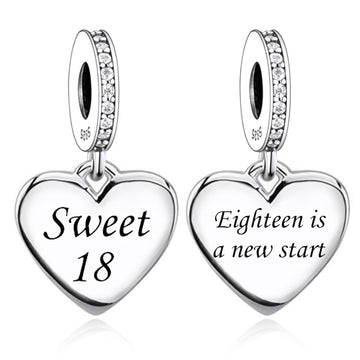 "Sweet Prelude" - 925 Silver Heart 18th Birthday Dangle Charm