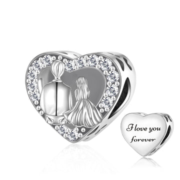 925 sterling silver Romantic Heart Charm with Bride & Groom Engraving