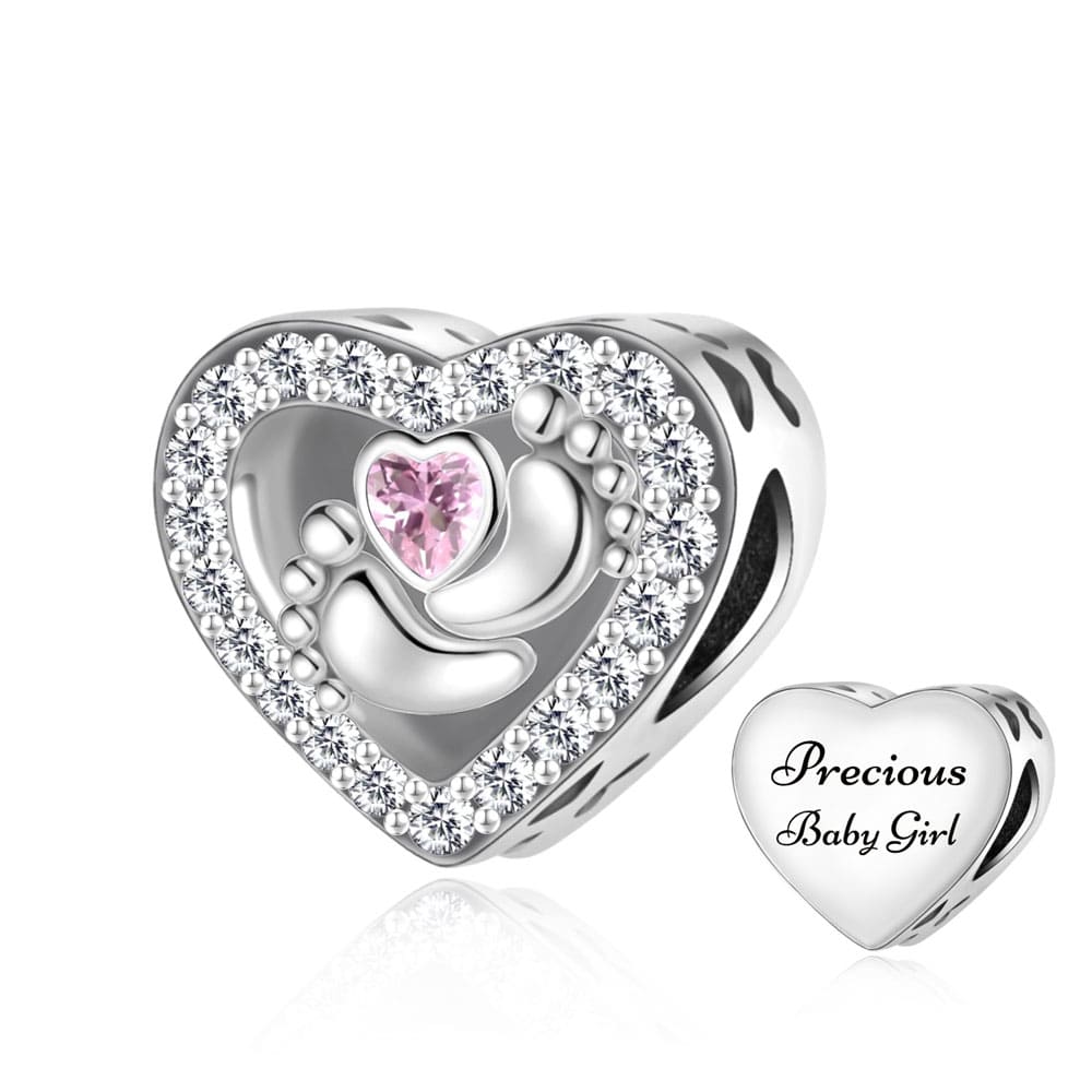 "Precious Beginning" - 925 Silver Baby Feet Heart Sparkling Zirconia Bead