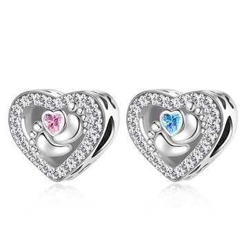 "Precious Beginning" - 925 Silver Baby Feet Heart Sparkling Zirconia Bead