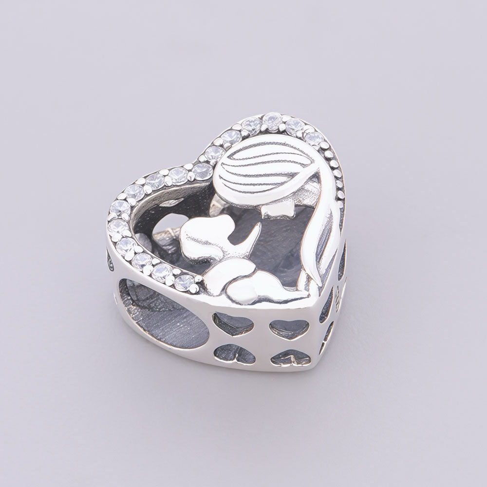 "Eternal Bond" - 925 Silver Girl & Dog Soulmate Heart Bead Charm