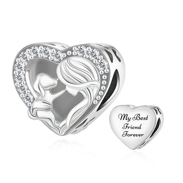 "Eternal Bond" - 925 Silver Girl & Dog Soulmate Heart Bead Charm