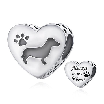 Hollow out puppy heart-shaped bead - always in my heart