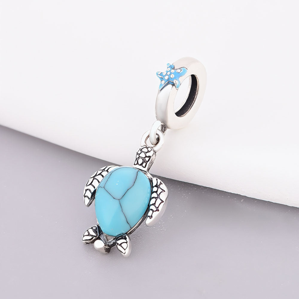 "Oceanic Pulse" Turtle Dangle - 925 Silver Turquoise Wisdom Charm