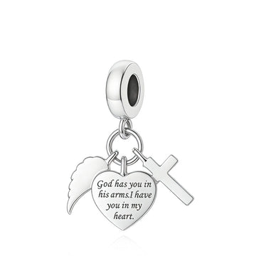 "Eternal Keepsake" - 925 Silver Angel Wing & Cross Heart Message Dangle Charm