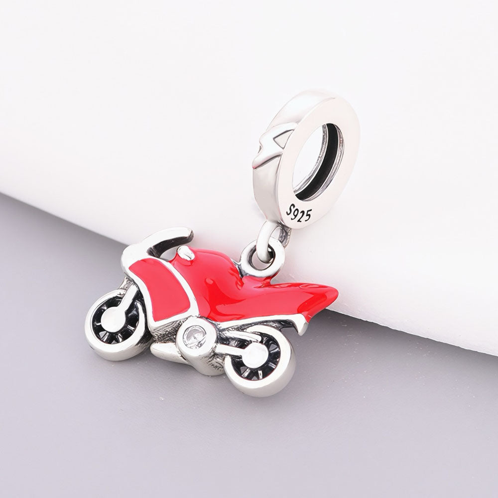 "Crimson Racer" - 925 Silver Red Enamel Sportbike Motorbike Dangle Charm