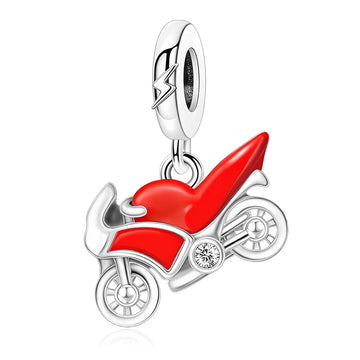 "Crimson Racer" - 925 Silver Red Enamel Sportbike Motorbike Dangle Charm