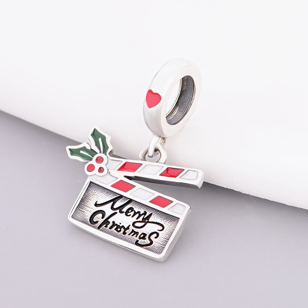 "Holiday Premiere" - 925 Silver Merry Christmas Movie Clapperboard Dangle Charm