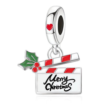 "Holiday Premiere" - 925 Silver Merry Christmas Movie Clapperboard Dangle Charm