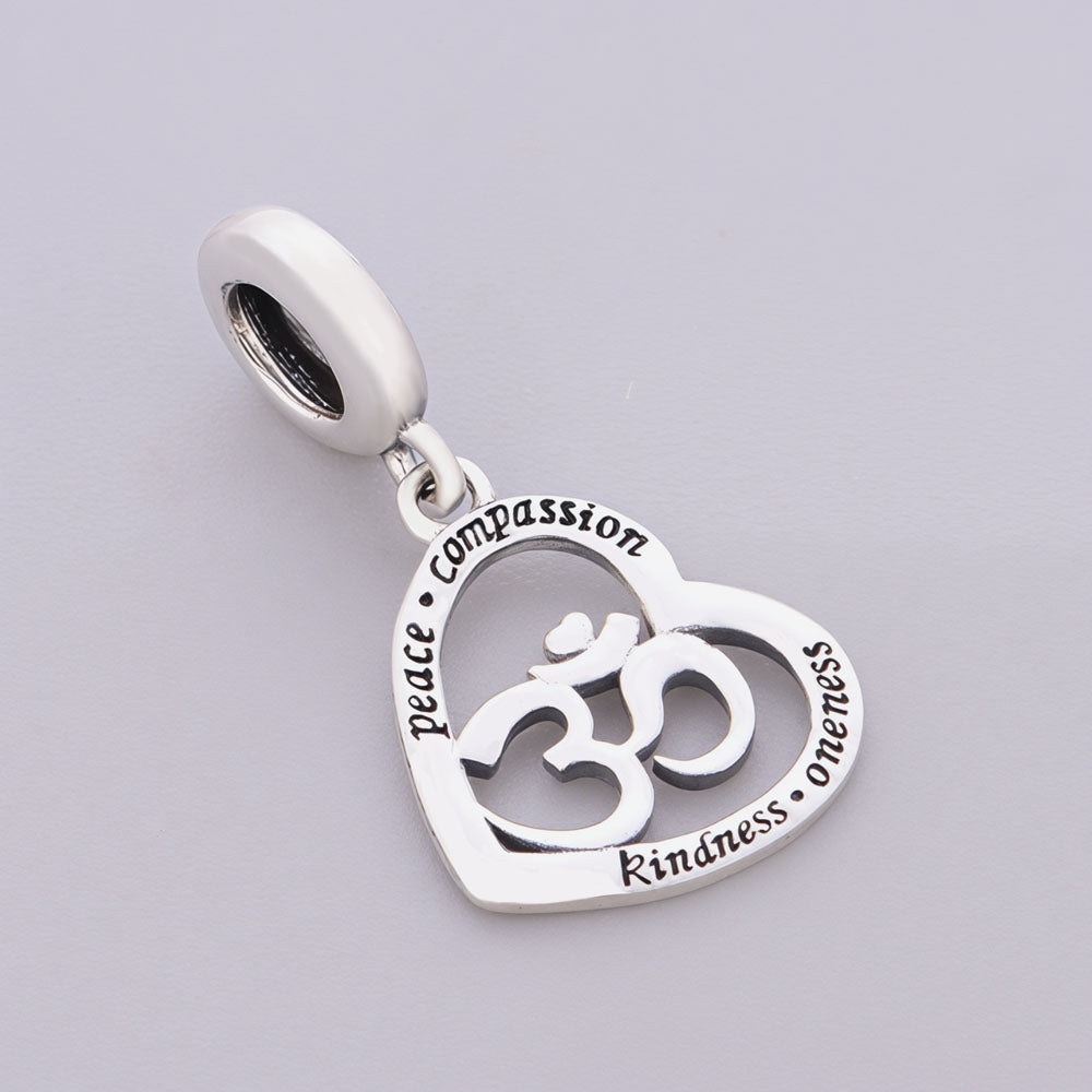 "Sacred Resonance" - 925 Silver Om Symbol Heart "Peace & Kindness" Dangle Charm