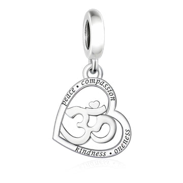 "Sacred Resonance" - 925 Silver Om Symbol Heart "Peace & Kindness" Dangle Charm