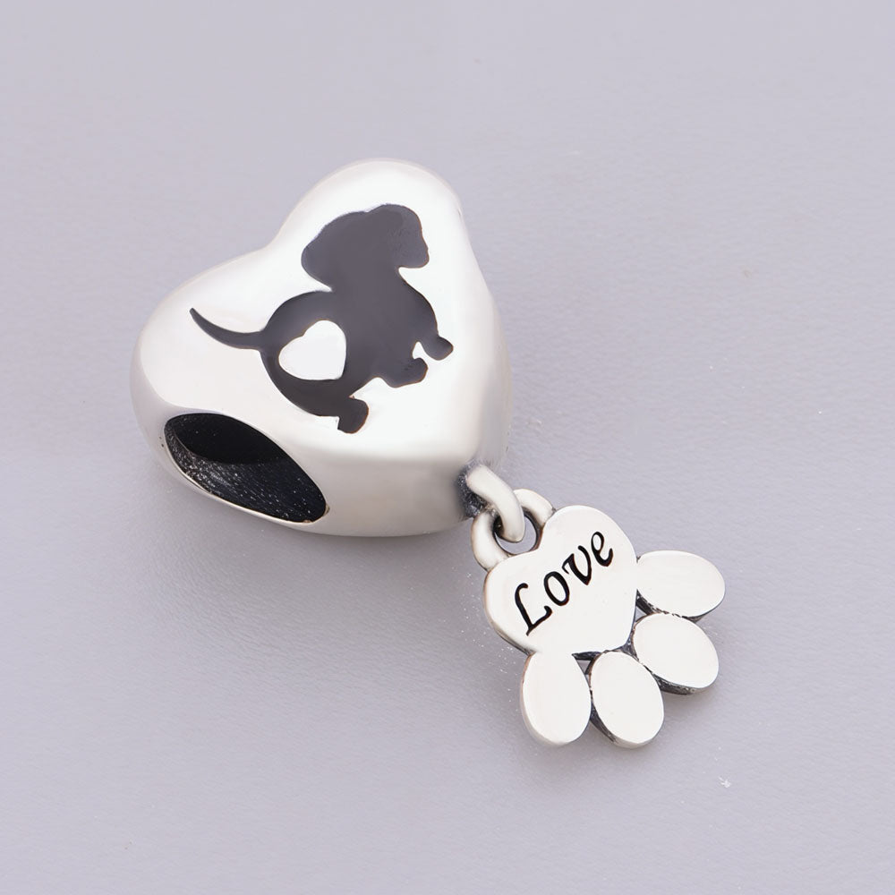 "Forever Faithful" - 925 Silver Pet Heart & Paw Print "Love You" Dangle Charm