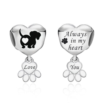 "Forever Faithful" - 925 Silver Pet Heart & Paw Print "Love You" Dangle Charm