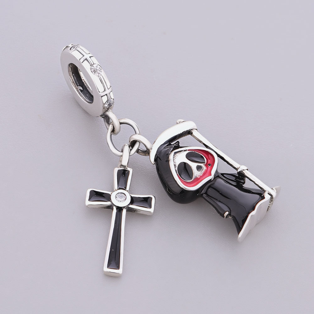 "Eternal Edge" - 925 Silver Grim Reaper & Gothic Cross Dangle Charm