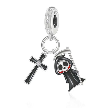 "Eternal Edge" - 925 Silver Grim Reaper & Gothic Cross Dangle Charm
