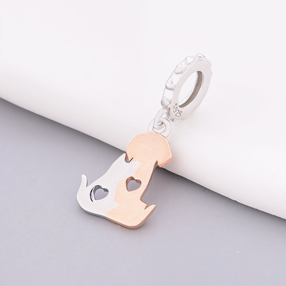 "Soulful Kinship" - 925 Silver Rose Gold Two-Tone Cat & Dog Dangle Charm