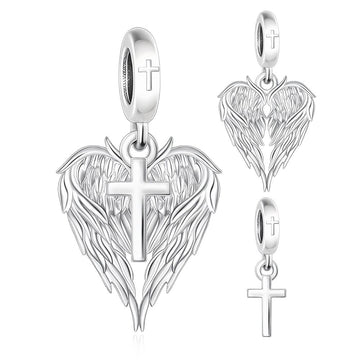 "Divine Guidance" - 925 Silver Angel Wings & Sacred Cross Dangle Charm