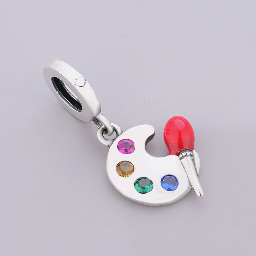 "Vibrant Palette" - 925 Silver Artist Paint Palette & Brush Dangle Charm