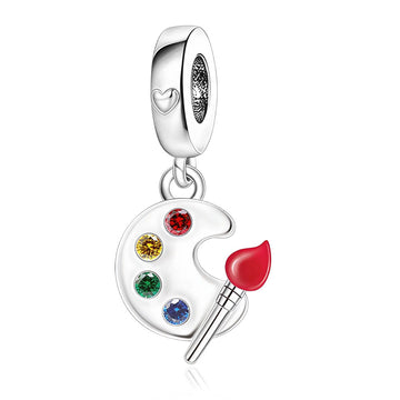 "Vibrant Palette" - 925 Silver Artist Paint Palette & Brush Dangle Charm