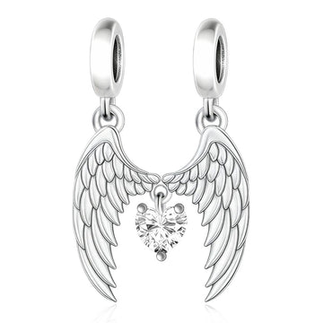 "Divine Guardian" Wings Dangle - 925 Silver Heart-Cut Zircon Reflection Charm