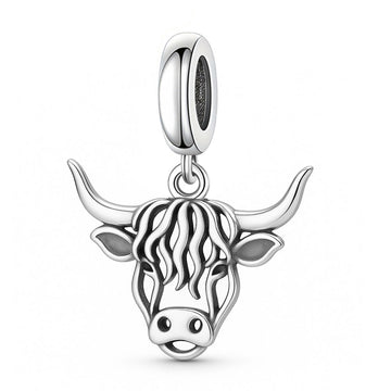 "Wild Highlands" Cow Dangle - 925 Sterling Silver Openwork Heifer Charm