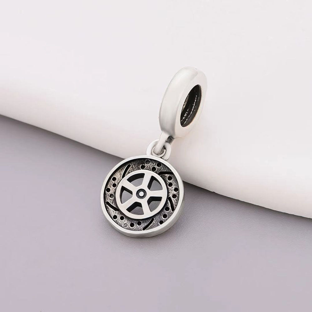 "Safe Drive" Racing Hub - 925 Silver Wheel & Guardian Message Dangle Charm