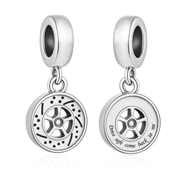 "Safe Drive" Racing Hub - 925 Silver Wheel & Guardian Message Dangle Charm