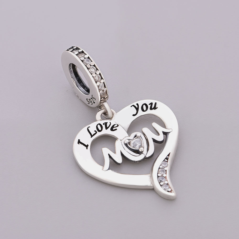 "Eternal Matriarch" Mom Heart - 925 Silver Zircon Love Dangle Charm