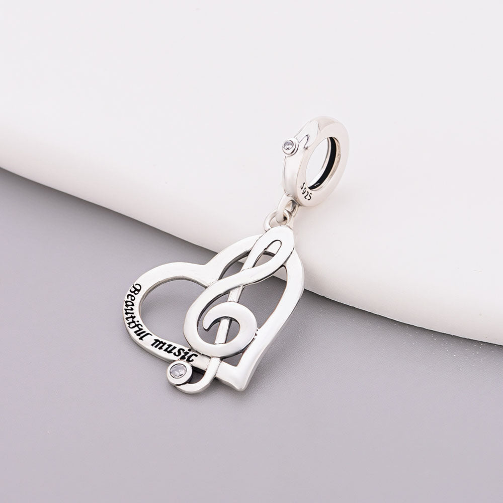 "Sonorous Soul" Clef - 925 Silver Treble Note & Heart Melody Dangle Charm