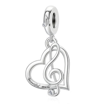 "Sonorous Soul" Clef - 925 Silver Treble Note & Heart Melody Dangle Charm