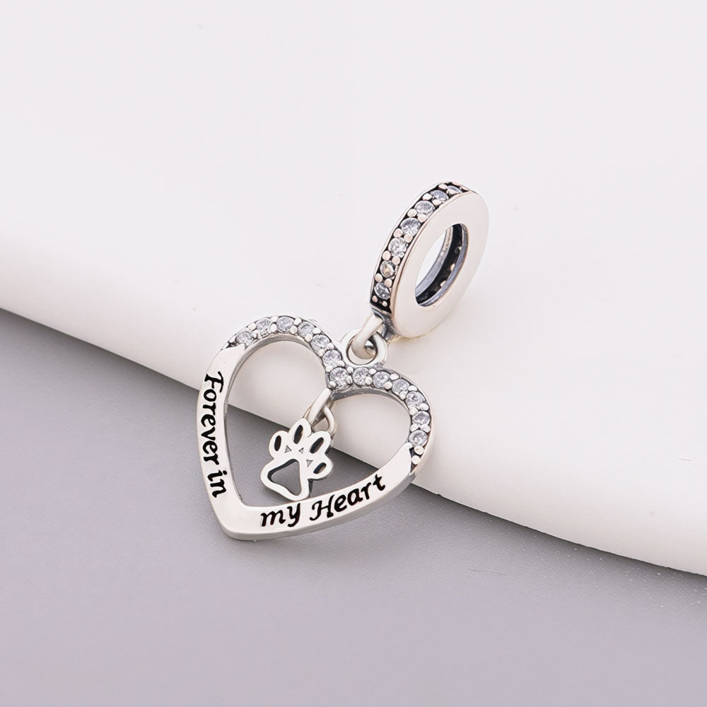 "Eternal Pawprint" Heart - 925 Silver Pet Memorial Dangle Charm