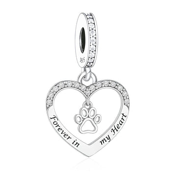 "Eternal Pawprint" Heart - 925 Silver Pet Memorial Dangle Charm