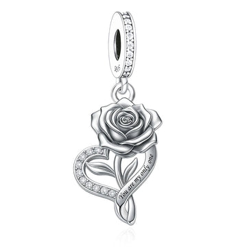 "Singular Bloom" Rose Heart - 925 Silver Only One Promise Dangle Charm