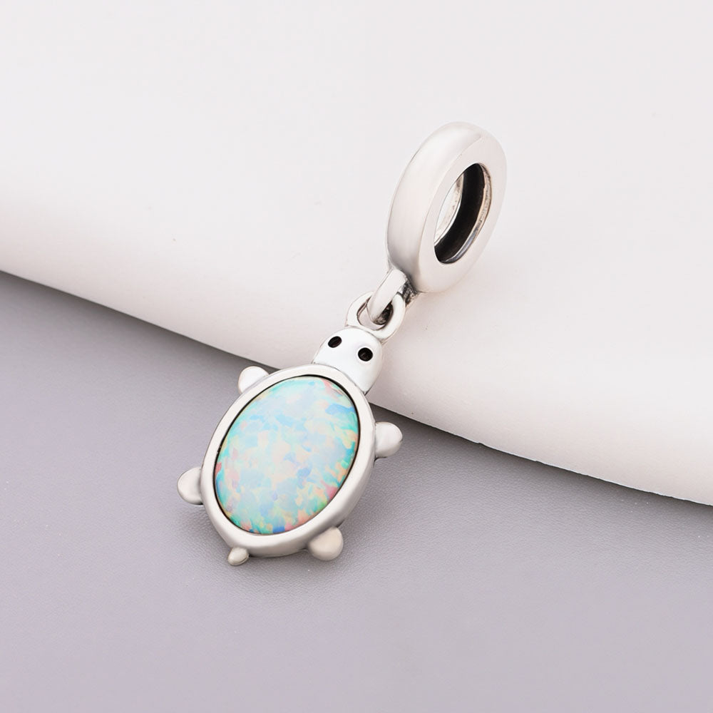 "Prismatic Path" Turtle - 925 Silver White Opal Wisdom Dangle Charm