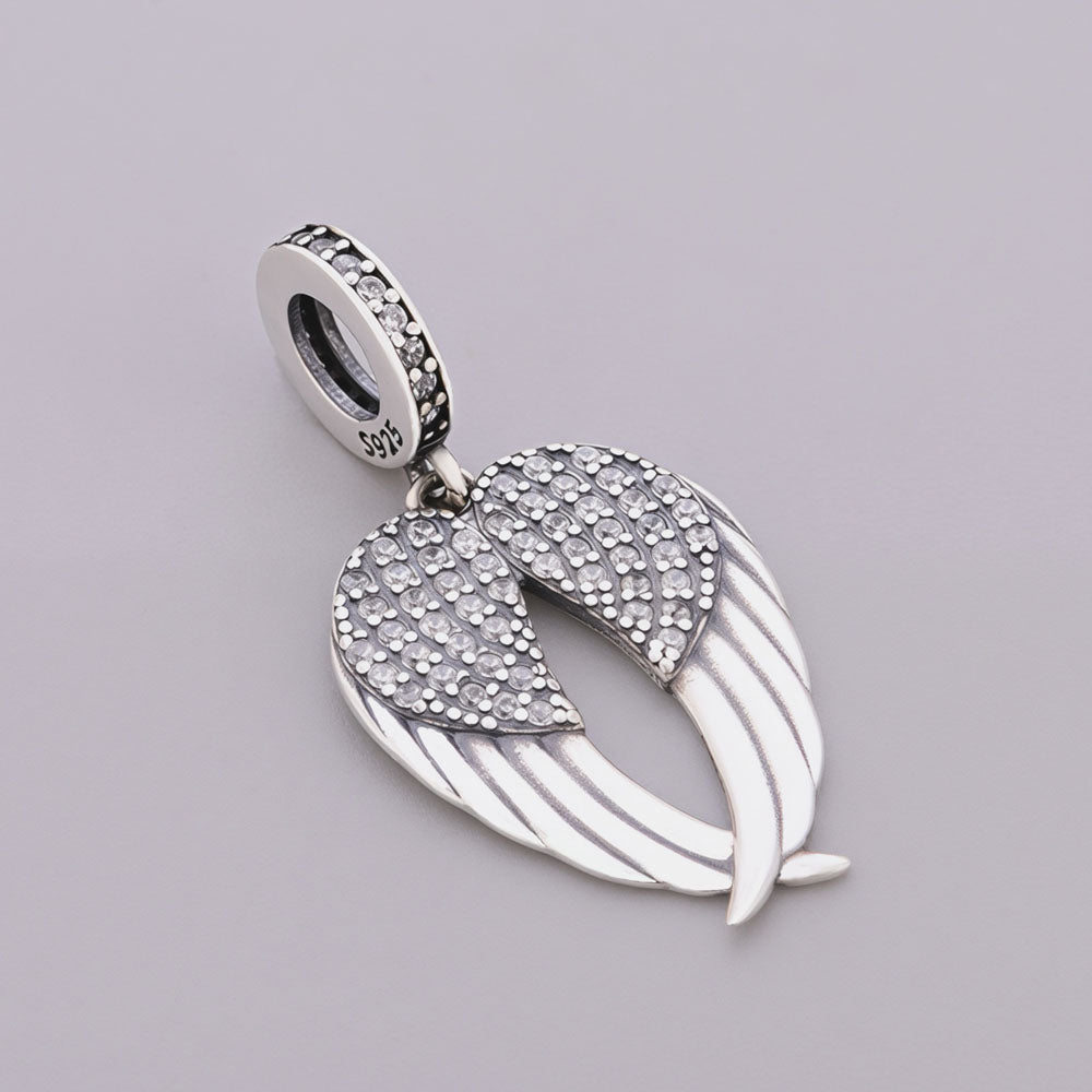 "Celestial Flight" Angel Wings - 925 Silver Sparkling Guardian Dangle Charm