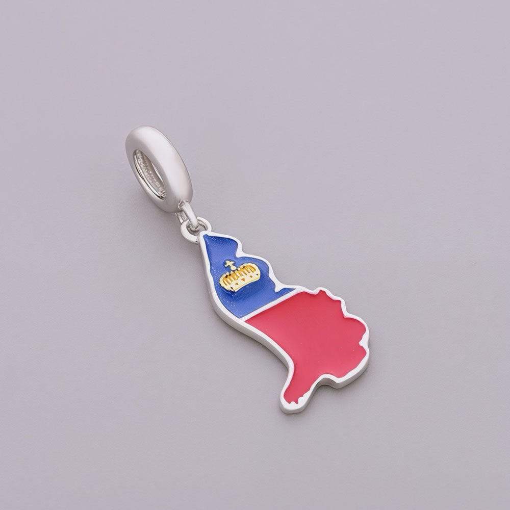 "Royal Meridian" Liechtenstein - 925 Silver Map & Crown Flag Dangle Charm