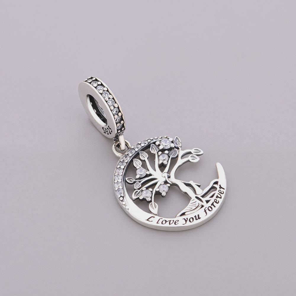 "Lunar Lineage" Family Tree Charm - 925 Silver Moon "I Love You" Dangle