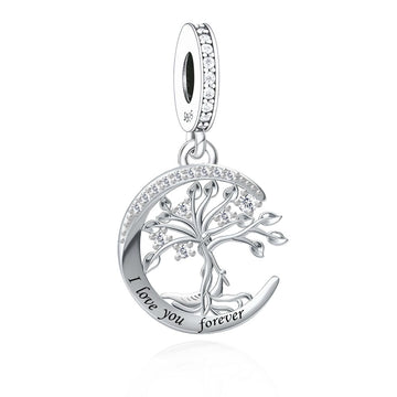 "Lunar Lineage" Family Tree Charm - 925 Silver Moon "I Love You" Dangle
