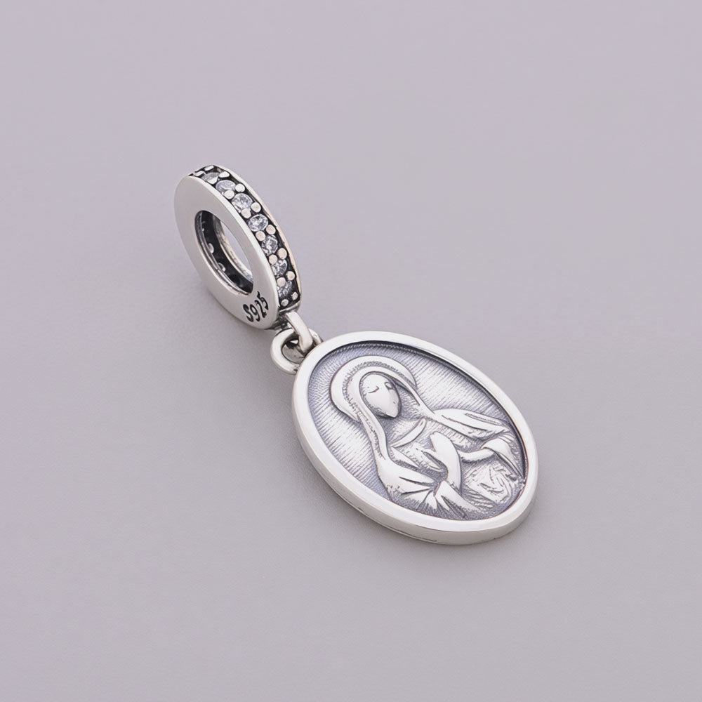 "Sacred Serenity" Virgin Mary - 925 Silver Pray For Us Rose Dangle Charm