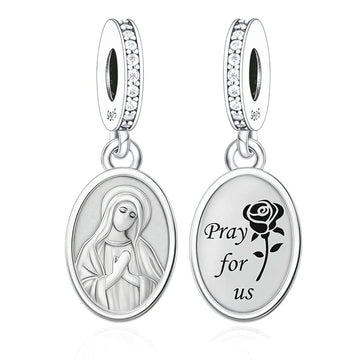 "Sacred Serenity" Virgin Mary - 925 Silver Pray For Us Rose Dangle Charm