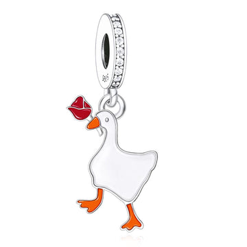 "Whimsical Messenger" White Goose - 925 Silver Rose Dangle Charm